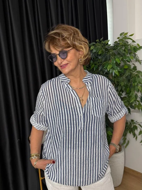 Mavi Çizgi Desenli Bluz 15455-26