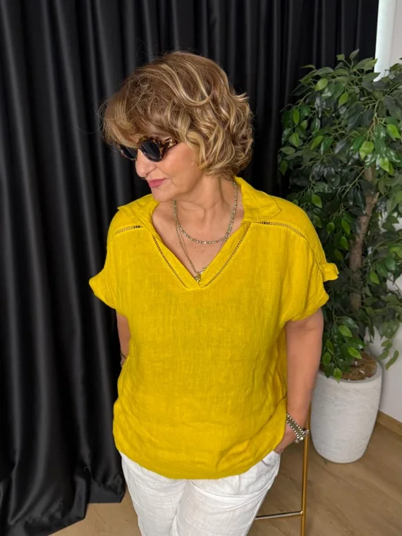Sarı V Yaka Bluz 18231