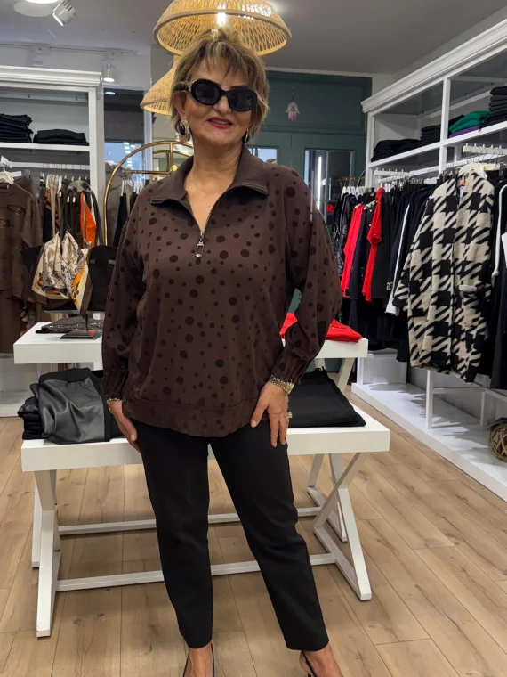 Acı Kahve Fermuarlı Bluz 000349