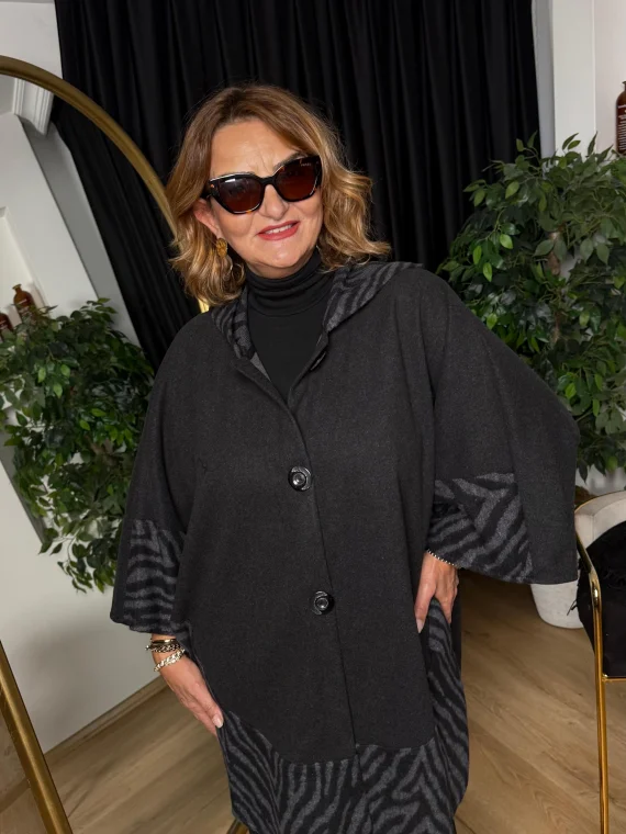 Antrasit Düğmeli Zebra Desenli Panço 94500