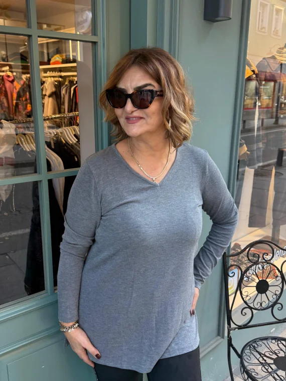 Antrasit V Yaka Yırtmaçlı Basıc Kazak 20513