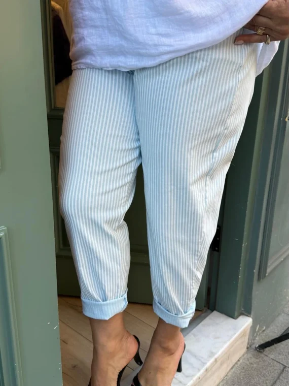 Bebe Mavisi Çizgili Kemerli Pantolon 242975