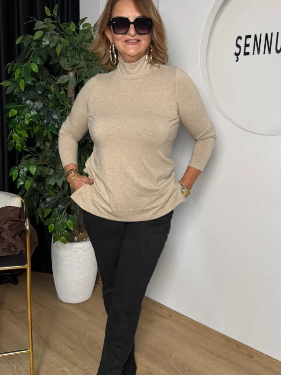 Bej Basıc Yarım Yaka Balıkçı Kazak 202231