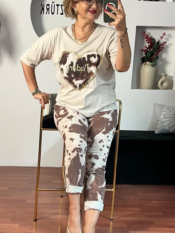 Bej Batik Kalp Desen Takım 41846