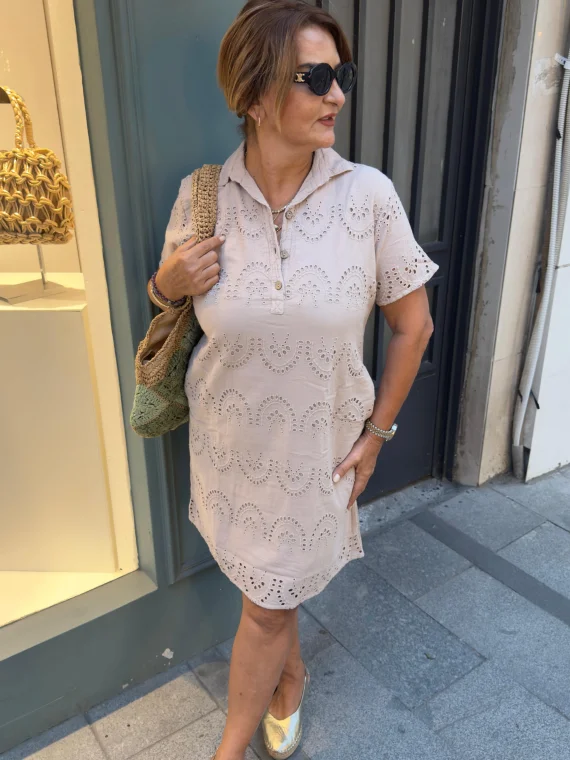 Bej Fisto Desen Elbise 2014