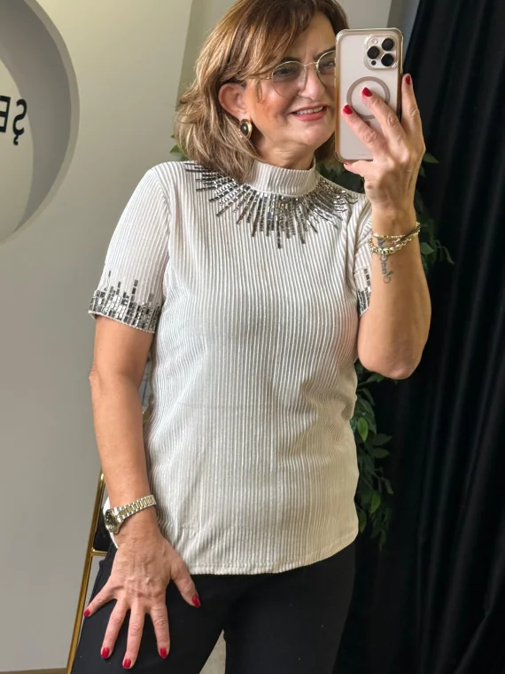 Bej Kadife Bluz 9201