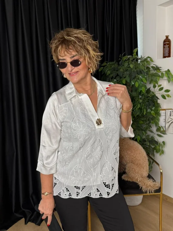 Beyaz Desenli Bluz 5564