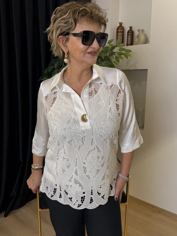 Beyaz Desenli Bluz 5564