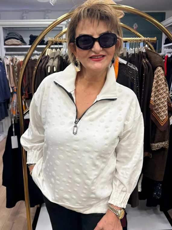 Beyaz Fermuarlı Bluz 000349