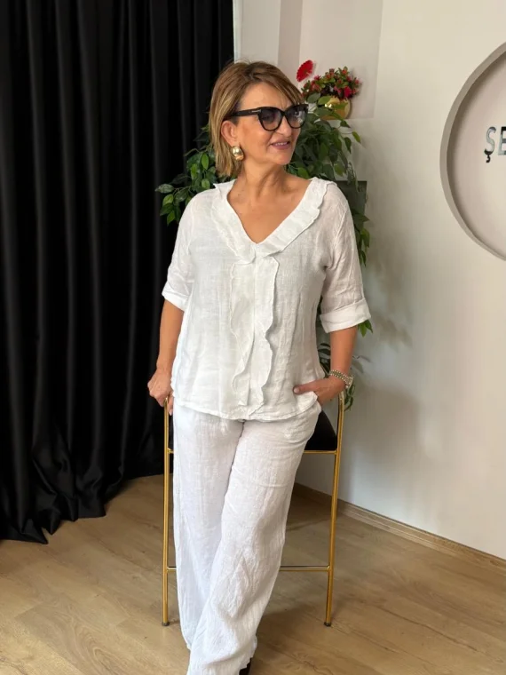 Beyaz Keten Pantolon 207-1