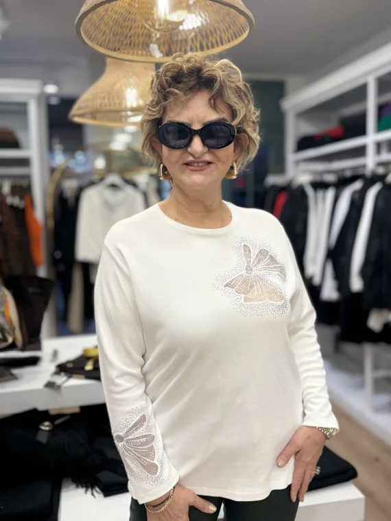 Beyaz Taşlı Bluz 000353-3