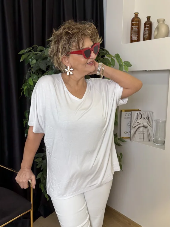 Beyaz V Yaka Bluz 612