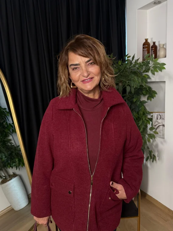 Bordo Cep Kapaklı Fermuarlı Kaban 91547