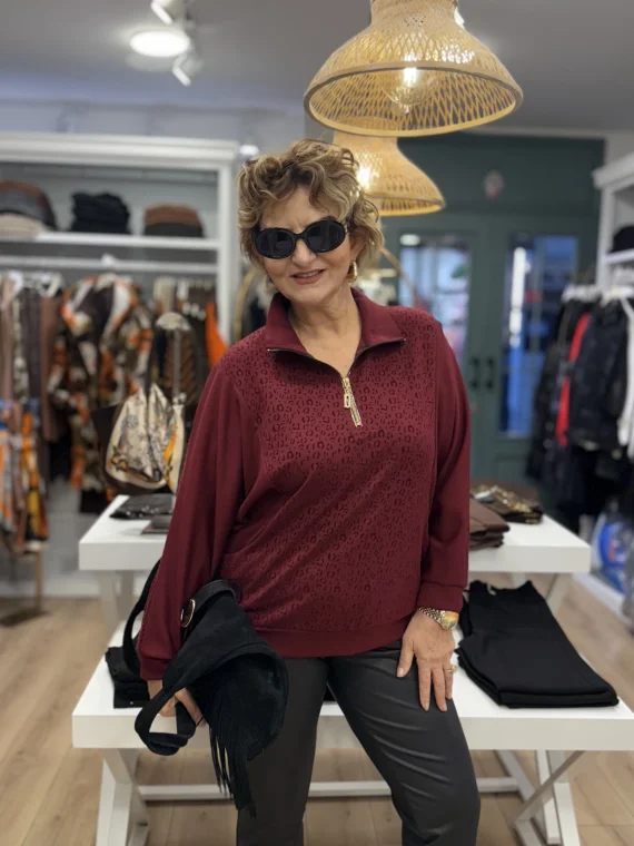 Bordo Fermuarlı Bluz 000345-B