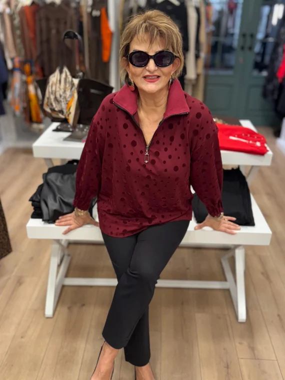 Bordo Fermuarlı Bluz 000349