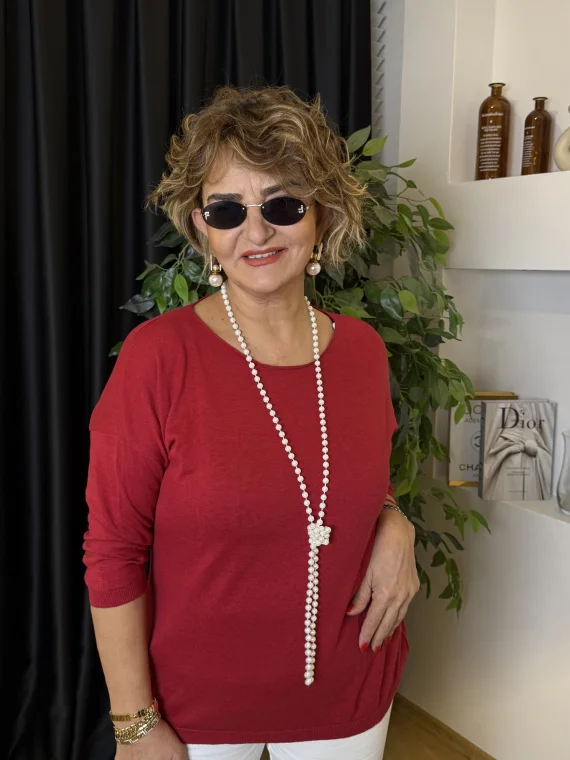 Bordo Yuvarlak Yaka Merserize Triko 1303