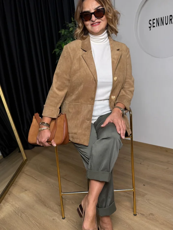 Camel Düğmeli Süet Ceket 40239