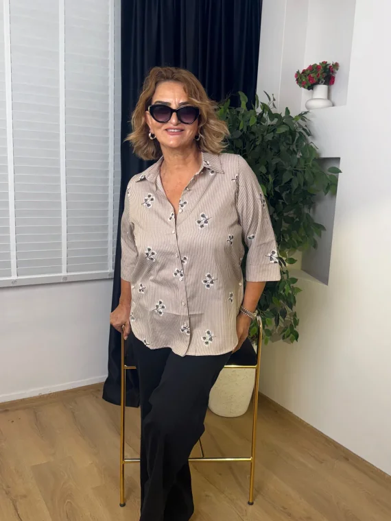 Camel Nakışlı Gömlek 5551