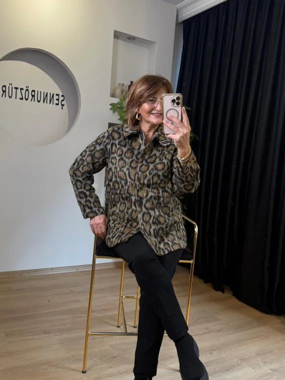 Çıt Çıt Düğmeli Leopar Kaban 91543