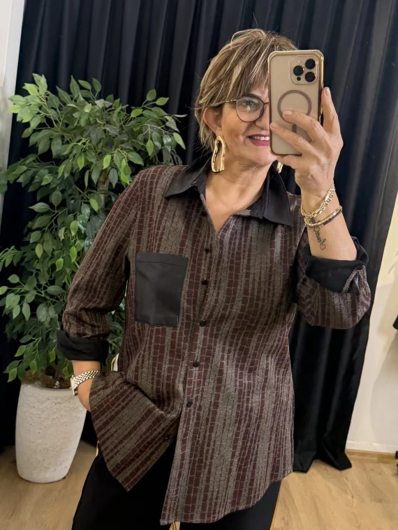 Deri Desenli Örme Gömlek 10643