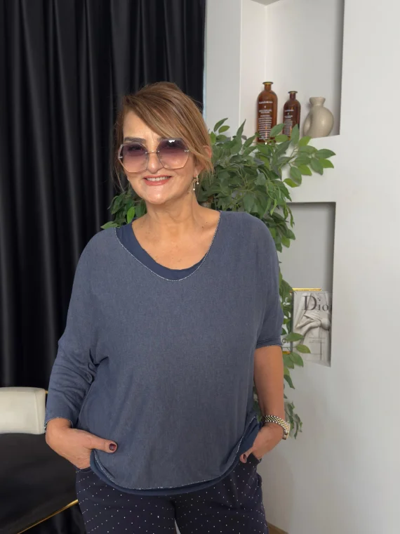 Düz Desen Kolyeli Bluz 19005