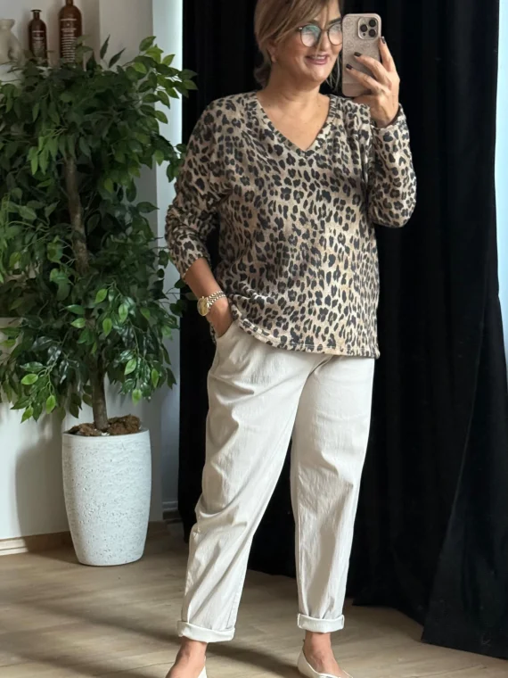 Düz Desen Tokalı Kemerli Pantolon 8600