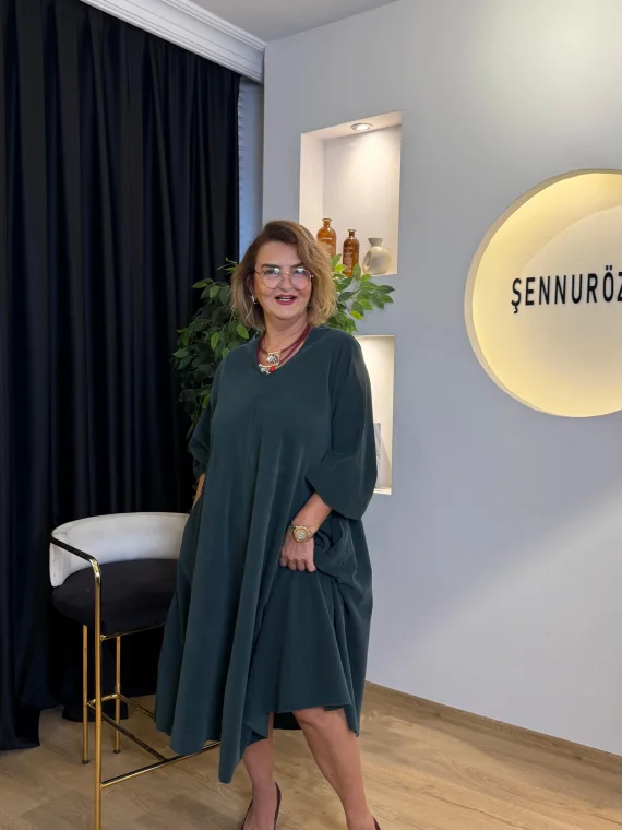 Düz Desen V Yaka Kadife Elbise 2752