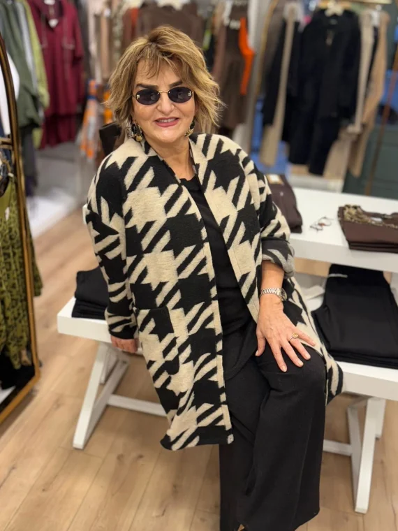 Ekru-Siyah Keçe Ceket Y10926