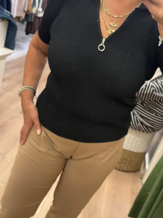 Fitilli Fermuarlı Polo Yaka Bluz 1359