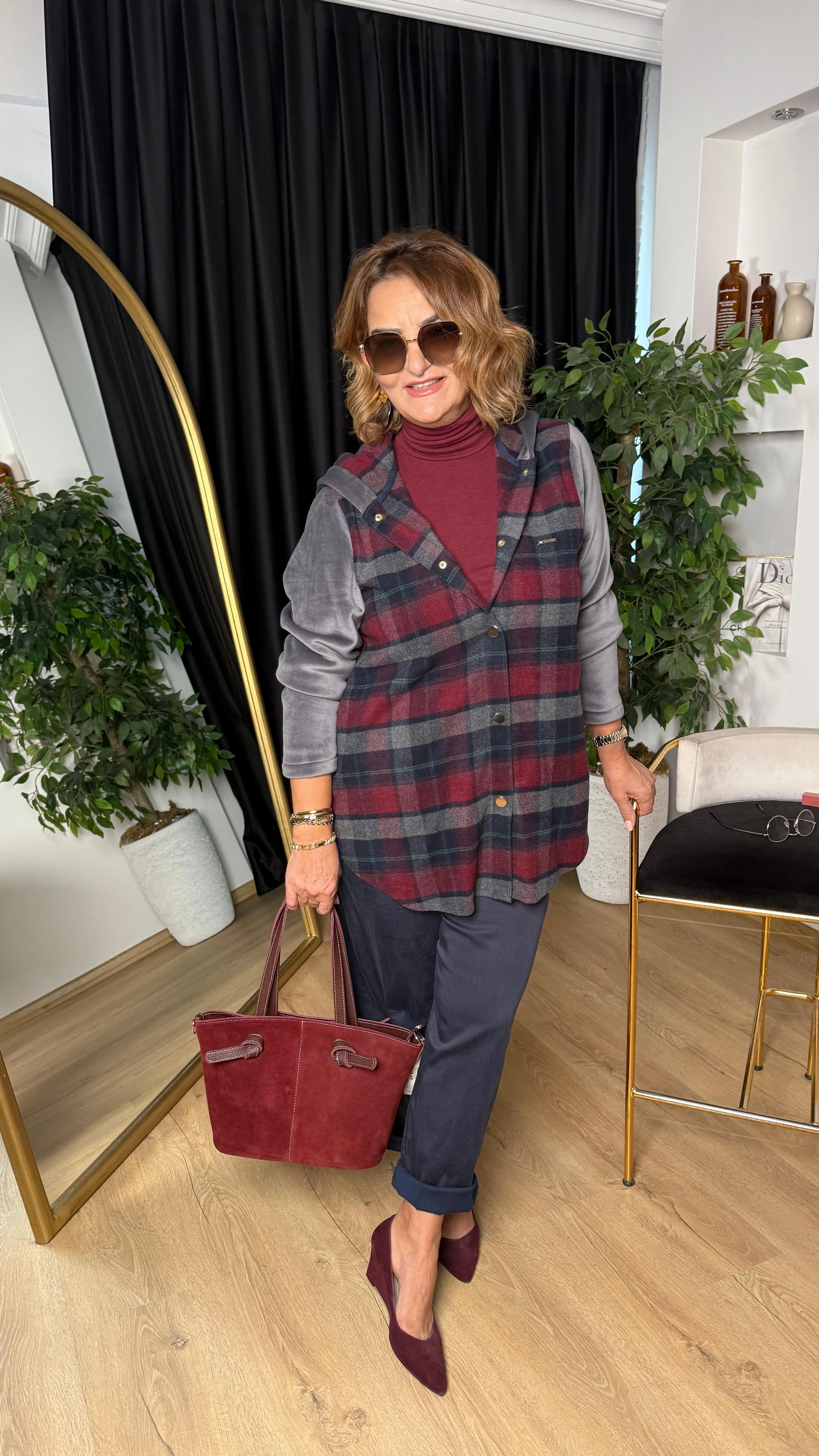 Gri-Bordo Ekose Desen Mont 90006