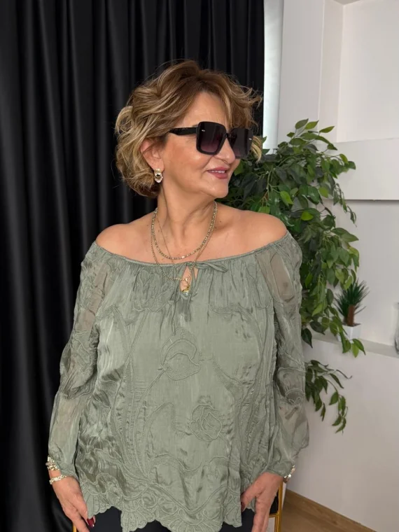 Haki Desenli Bluz 1152