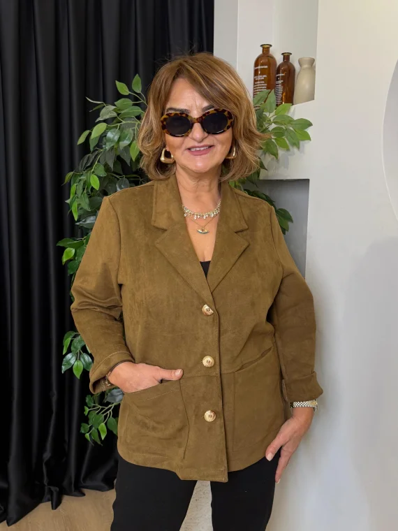 Haki Düğmeli Süet Ceket 40239