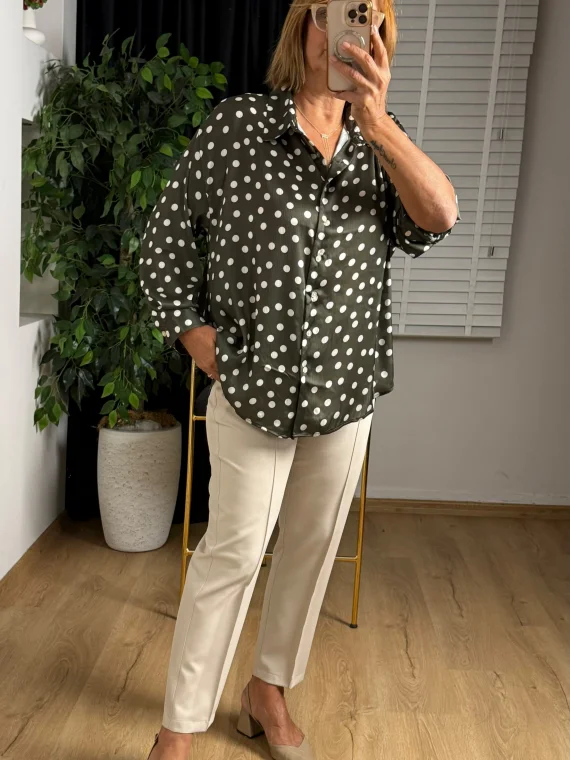 Haki Puantiyeli Saten Gömlek BG893