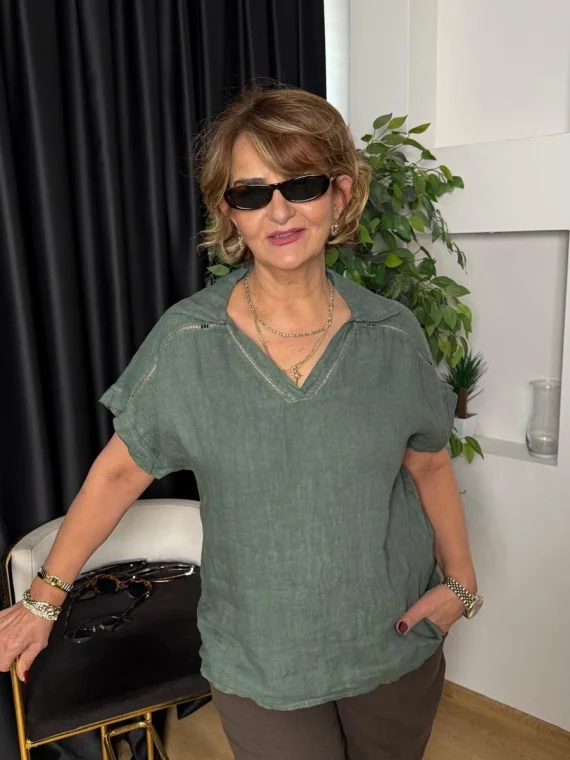 Haki V Yaka Bluz 18231