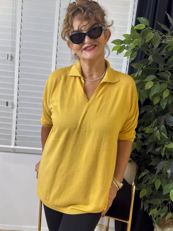 Hardal Polo Yaka Salaş Triko Bluz 1313