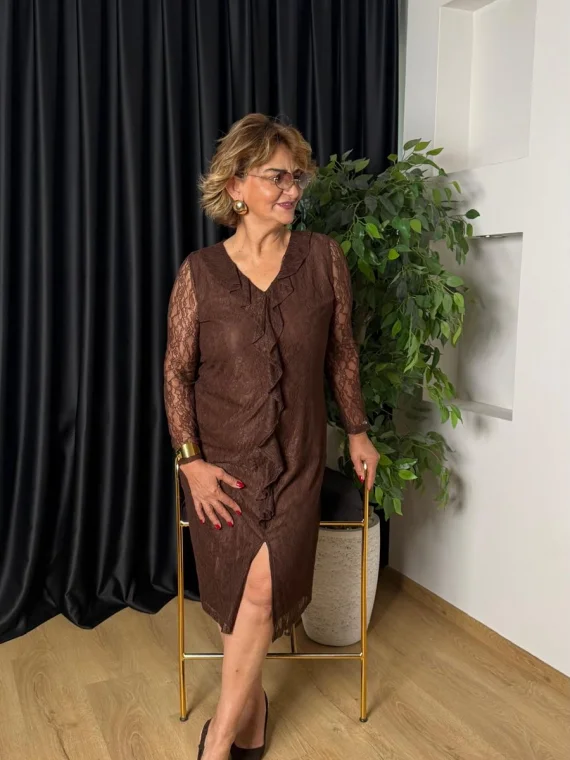 Kahve Dantel Elbise 5517