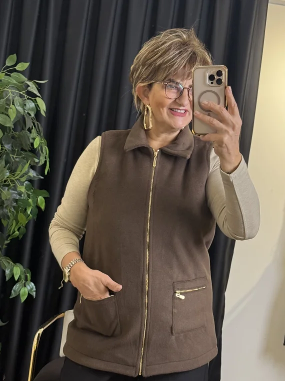 Kahve Fermuarlı Yelek 45060