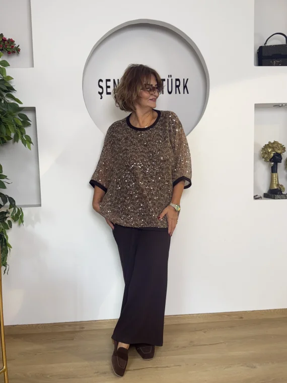 Kahve Pul Payetli Takım 8008