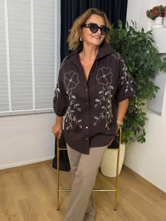 Kahve Taşlı Gömlek 6957