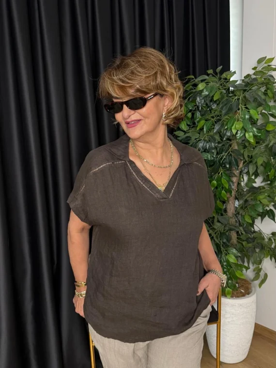 Kahve V Yaka Bluz 18231