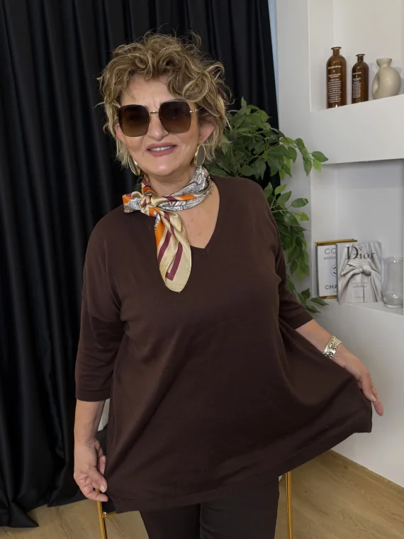 Kahve V Yaka Merserize Triko 1315