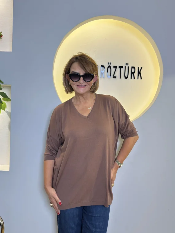 Kahve V Yaka Merserize Triko 1315