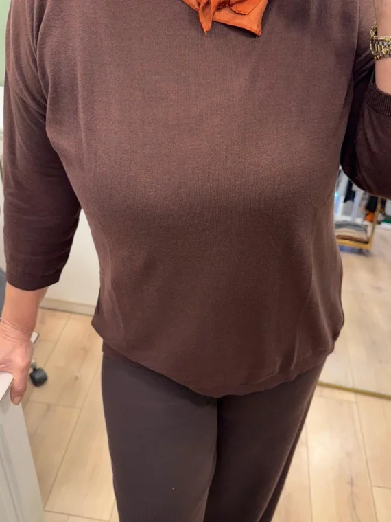 Kahve Yuvarlak Yaka Merserize Triko 1303