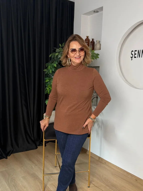 Kahverengi Basıc Yarım Yaka Balıkçı Kazak 202231