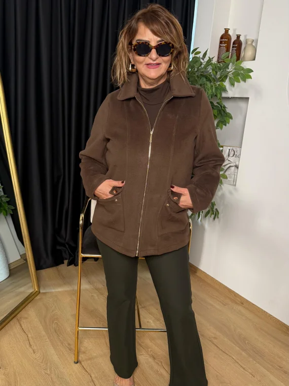 Kahverengi Cep Kapaklı Fermuarlı Kaban 91547