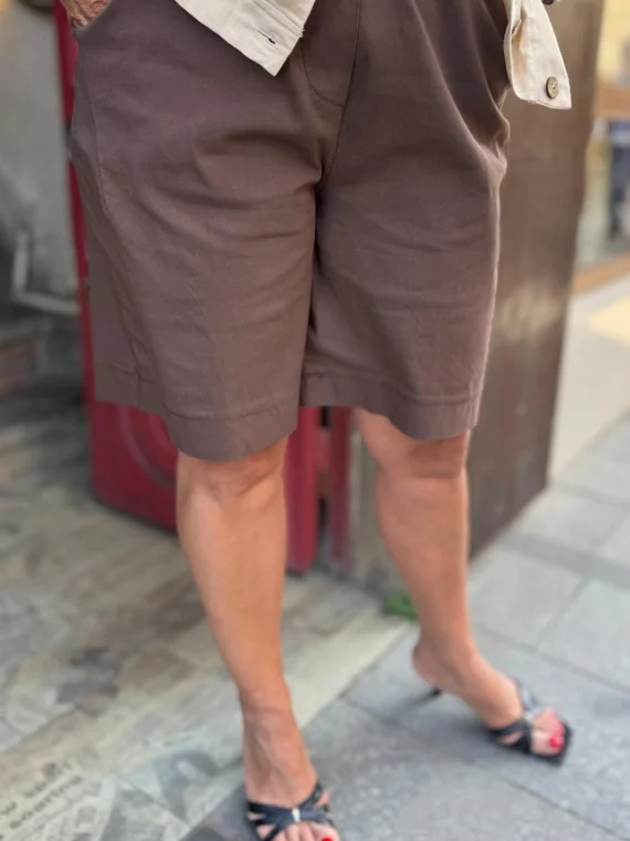 Kahverengi Çiçek Desen Saten Kemerli Gabardin Şort 8837