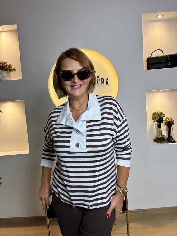 Kahverengi Çizgili Bluz 5510