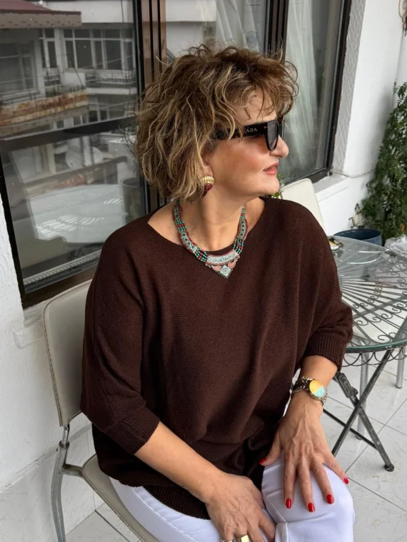 Kahverengi Merserize Bluz 3035
