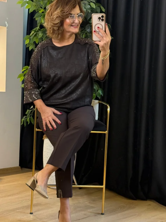 Kahverengi Taşlı Bluz 000329