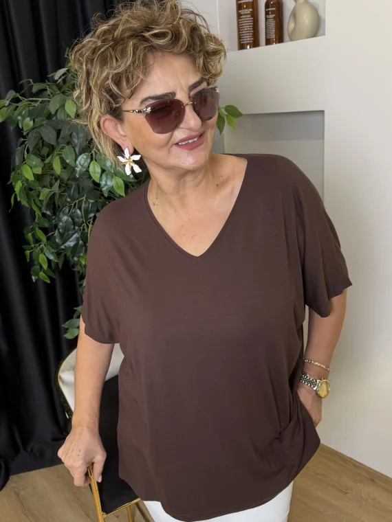 Kahverengi  V Yaka Bluz 613
